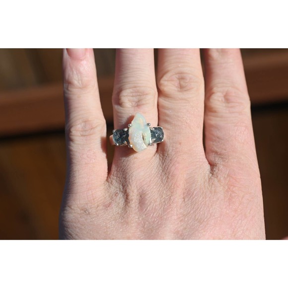 Raw Stone opal ring, rough opal, natural opal, alternative engagement ri… - Picture 3 of 7